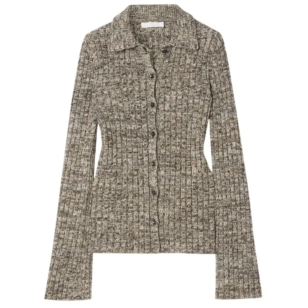 Chloe Ribbed Cashmere Black Button Front Cardigan Sweater Size XL